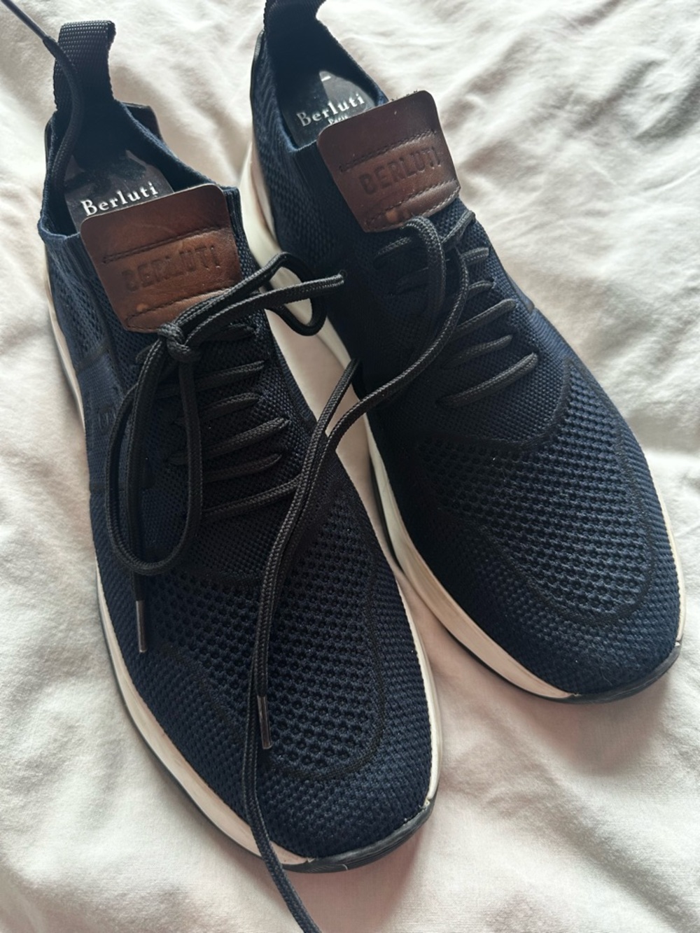 Berluti Shadow Navy Knit & Leather Trainer Size 10.5 Sneakers Excellent